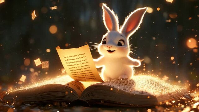 A cute 3D Bunny telling a Story. Kids Storybook Concept