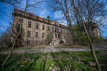 Old Abandoned Palace in Branice with Blue Chapel Interior, Poland