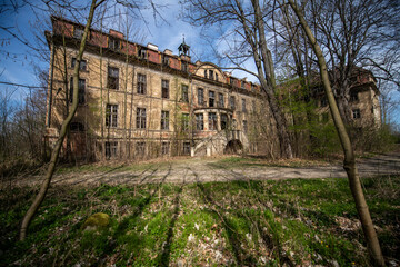 Old Abandoned Palace in Branice with Blue Chapel Interior, Poland