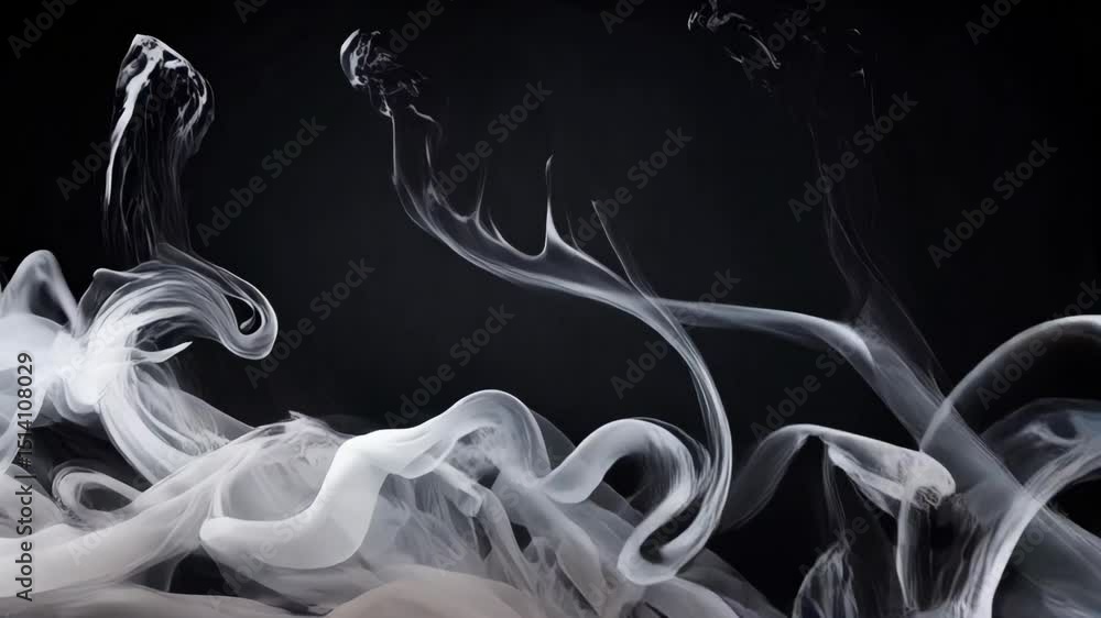 Aufkleber abstract smoky shapes flowing with movement on a stark black backdrop. silky white plumes billowing 
