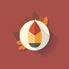 Autumn Leaf Design Flat Icon with Seasonal Colors and Long Shadow