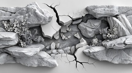Realistic broken ground crust rock formation high resolution image