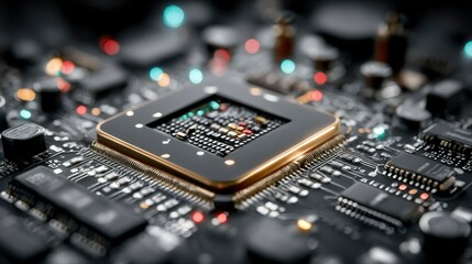 HighResolution Microchip on Circuit Board Detailed View of Advanced Electronics Technology