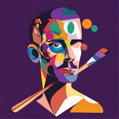 Colorful Abstract Portrait of an Artist with Paintbrush A Bold, Modern Artwork