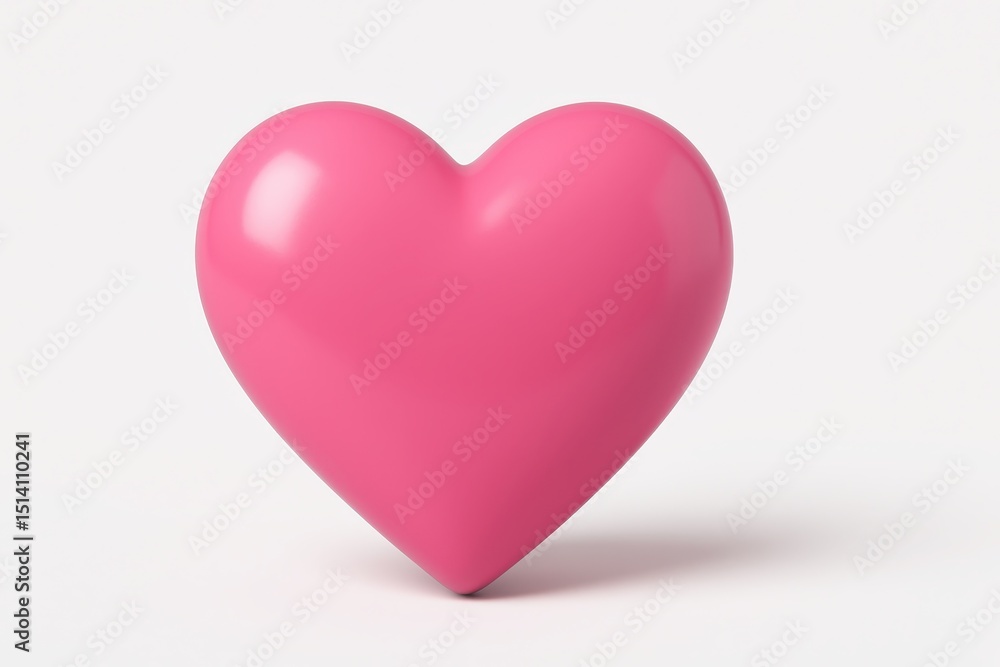 Poster shiny and smooth three-dimensional pink heart symbol with soft highlights and shadows isolated on a 
