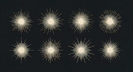 Collection of golden starbursts and light rays for various design projects
