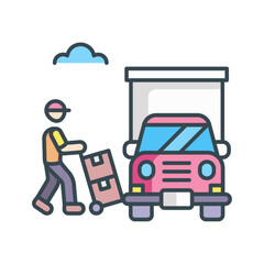 Delivery Man with Trolley and Truck