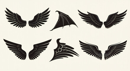 Collection of Various Wing Designs in Black