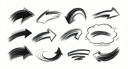 Dynamic Arrow Set HandDrawn Brush Stroke Arrows for Direction and Movement