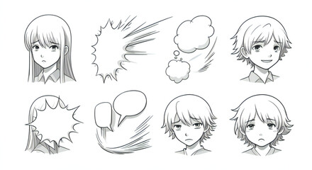 Manga Style Facial Expressions and Speech Bubbles