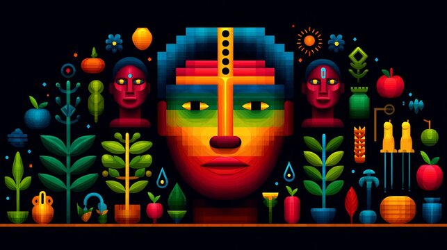 Cultural Exchange Algorithmic Pattern generative grid of cultural icon coded sharing motif algorithmic art illustration