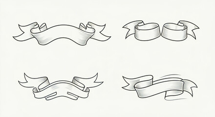 set of hand drawn ribbons