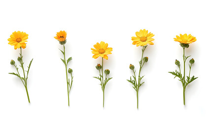 Set with beautiful yellow gerbera flowers on white background. Banner design