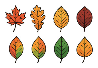 Obraz premium Autumn leaves silhouette icons set – fall, foliage and seasonal symbols