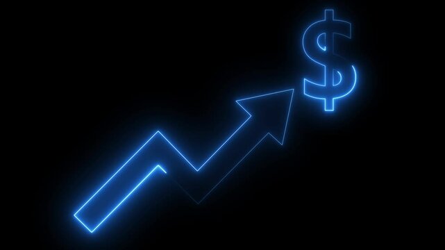 Neon dollar Business Graph Chart Icon Animation. Abstract neon line dollar business graph animation. Money, profit, investment, growth business, economy, finance.