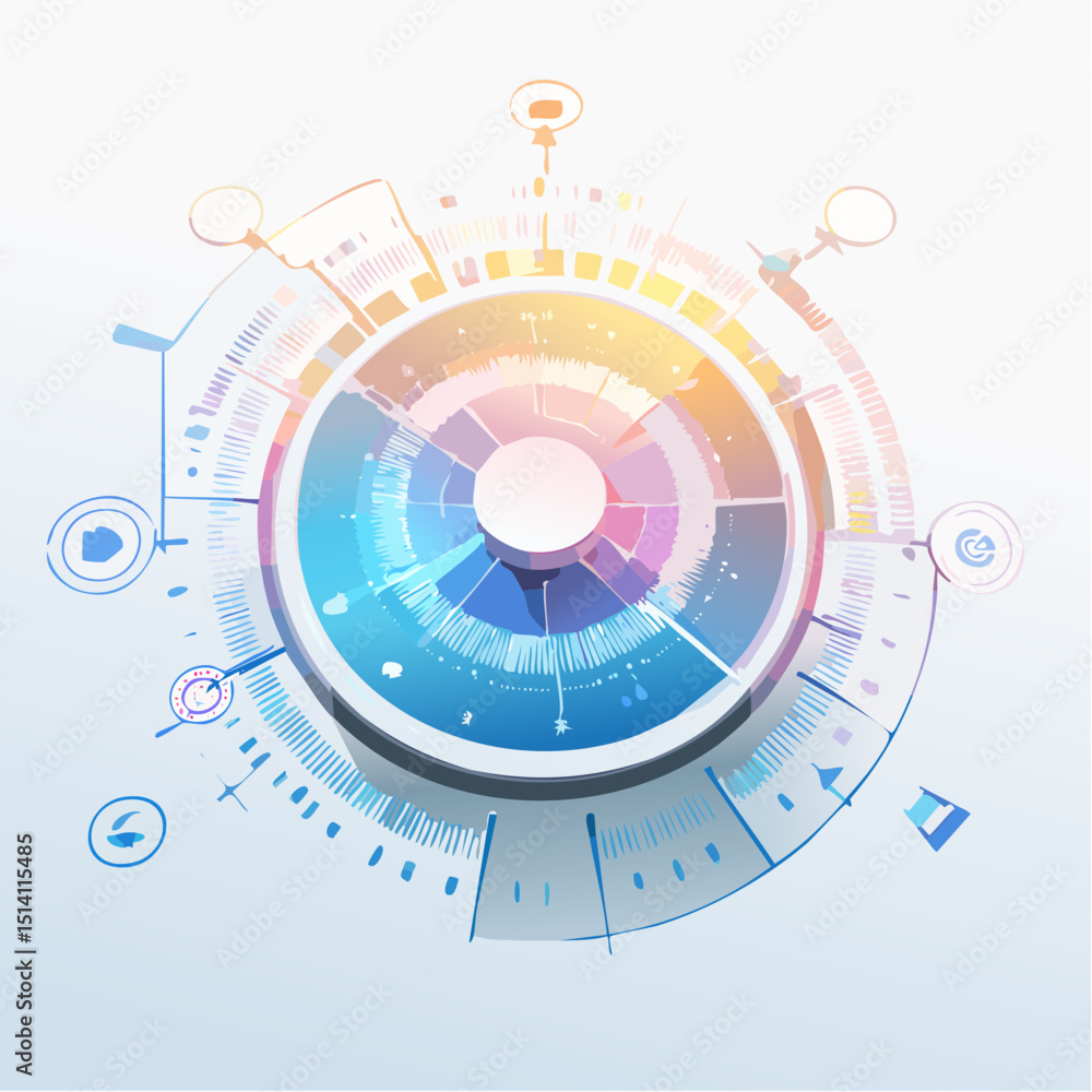 Aufkleber futuristic dashboard interface with holographic gauges and data panels.