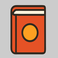Book icon vector showing a closed red hardcover with a circle label, great for digital libraries, publishing, and modern educational designs.