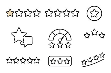 Star rating outline icons set – evaluate, review and feedback symbols for ratings