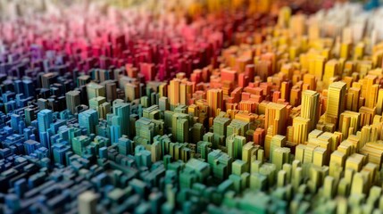 Abstract colorful blocks in a 3 d rendered geometric pattern background