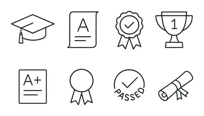 Academic achievement icons set – outline, education, success symbols