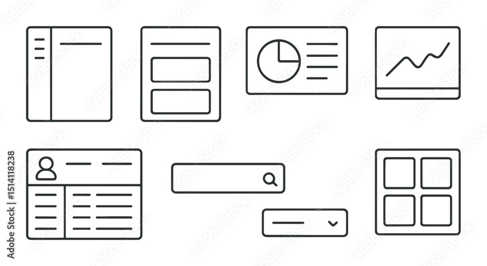 Aufkleber web dashboard ui elements line icons set – user interface, data, analytics symbols