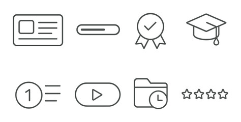 Course dashboard linear icons set – outline, education, learning management symbols