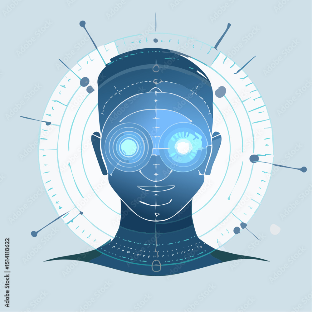 Aufkleber facial recognition ui with biometric tracking points and scan grids.