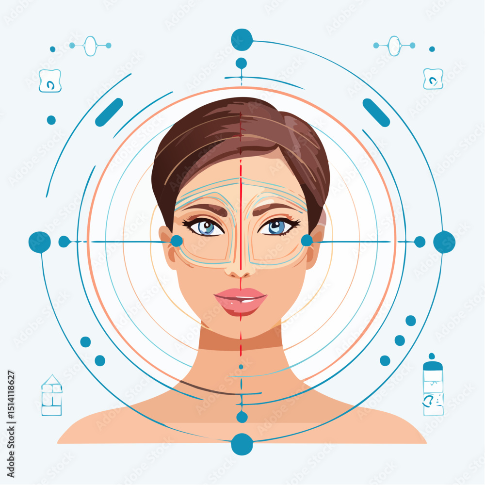 Aufkleber facial recognition ui with biometric tracking points and scan grids.