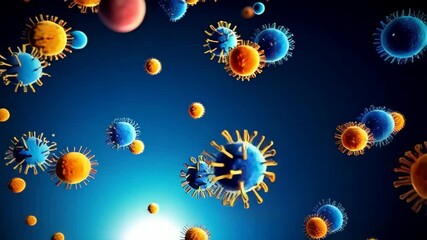 Animated microscopic pathogens, virology science, virus, germs, healthcare illustration, microorganisms and cells simulation. - Powered by Adobe