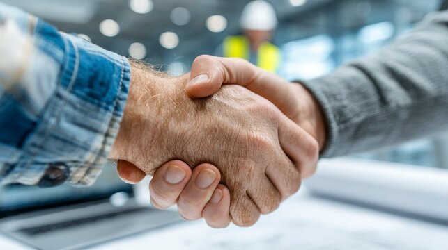 Business handshake between two individuals in a professional setting symbolizing agreement and