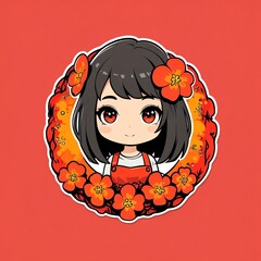 Adorable Anime Girl with Orange Flowers