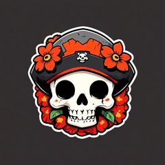 Jolly Roger Skull with Floral Headwear