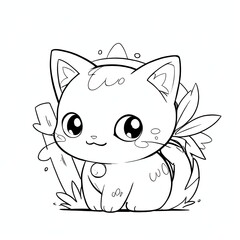 Adorable Kitten Coloring Page: A Cute Cat Illustration
