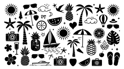  Tropical Summer Black & White Vector Elements