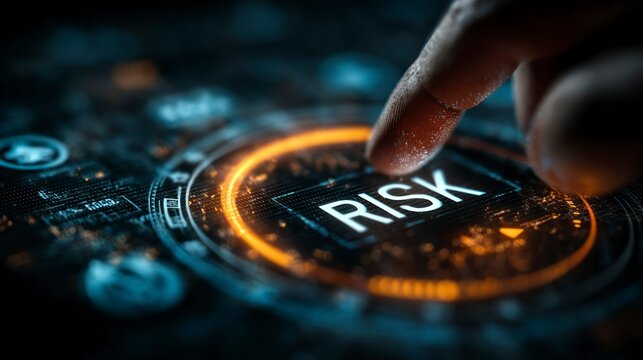 Finger Pressing on a Digital Risk Button Highlighting Financial and Business Hazards