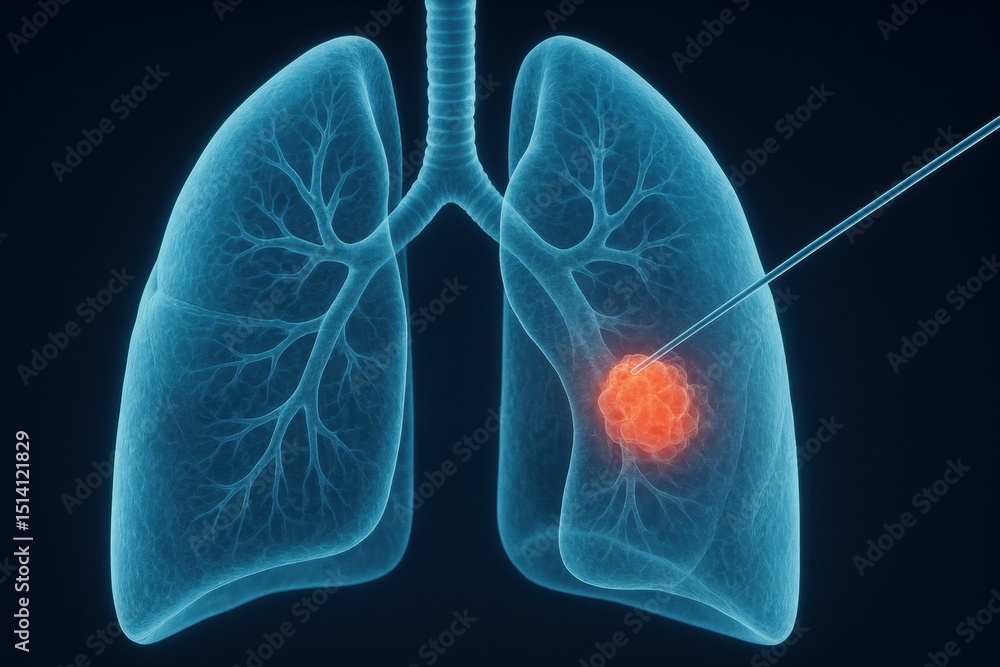 Poster lung health scan detailed 3d render of human lungs showing a biopsy procedure for cancer detection w