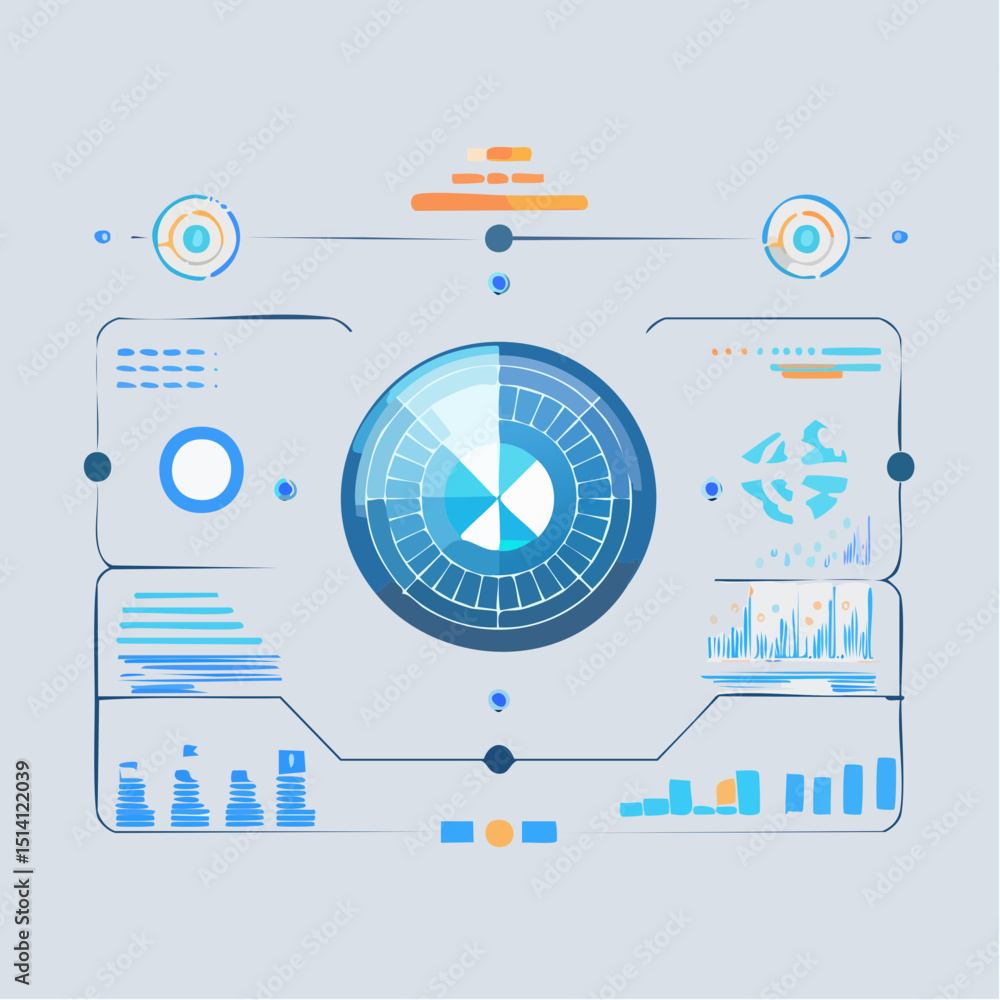 Poster control interface with sliders, graphs, and glowing system zones.