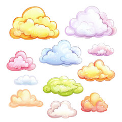 Obraz premium pastel cartoon cloud bundle pastel cartoon clouds set, colorful cartoon clouds collection, dreamy pastel cloud illustration whimsical weather illustration cartoon cloud set dreamy sky elements