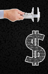 This conceptual collage illustrates the assessment and measurement of digital financial value. Space for your text