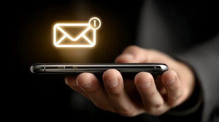 Hand Holding Smartphone with Glowing Email Icon Digital Communication Concept Modern Technolo