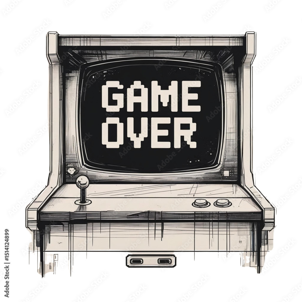 Poster retro arcade game machine with game over screen vector illustration for gaming and nostalgia themes