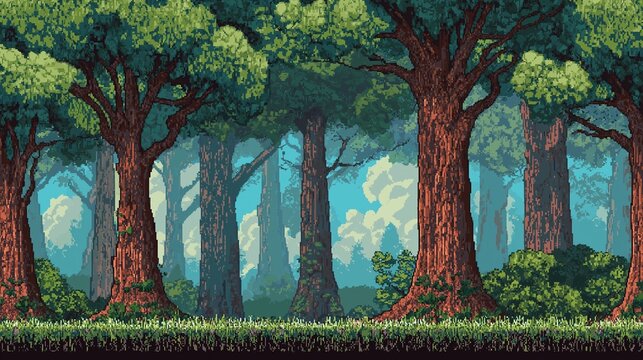  Pixel art forest background with parallax layers for game use