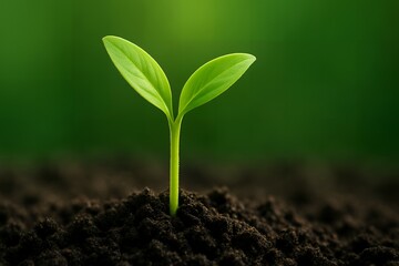 Fototapeta premium Emerging green seedling sprouting from rich soil