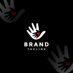 Hands Giving Love to Each Other Logo Design. Heart Symbol Above Two Hands Logo Design.