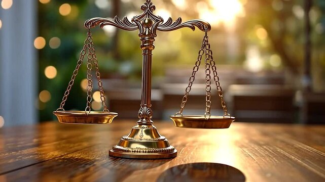 Golden Scales of Justice Symbolizing Law, Balance, and Fair Judgement for Legal Matters