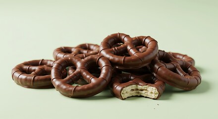 Obraz premium Chocolate Covered Pretzel Delight: A close-up of delectable chocolate-covered pretzels, a sweet and savory treat, perfect for satisfying any craving.