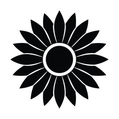 sunflower icon with a round center and long, symmetrical petals silhouette vector illustration on white background