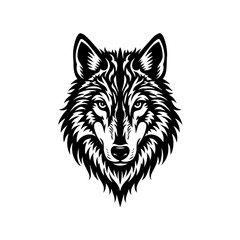 Tribal Style Black and White Wolf Head Vector Illustration