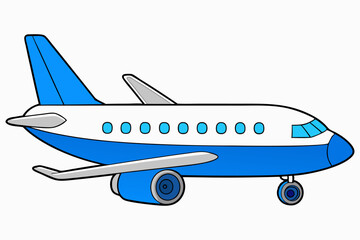 Blue and white airplane cartoon illustration travel flight journey