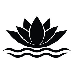 lotus flower icon floating on water with layered petals silhouette vector illustration on white background